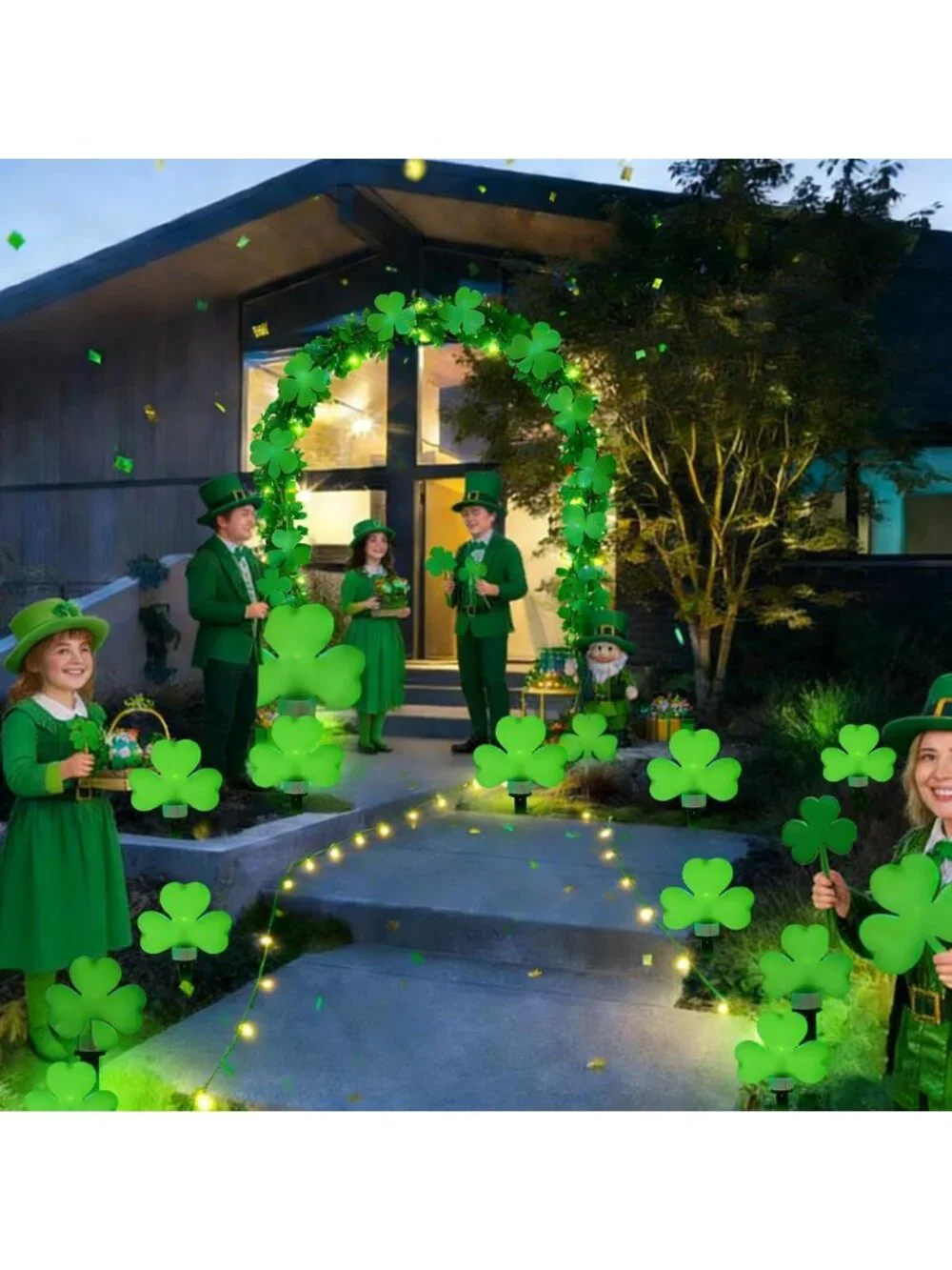 St. Patrick's Day Solar Garden Lights - 8 Pack Waterproof Shamrock Stake Decor